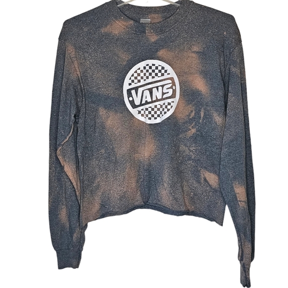 Vans Custom Logo Long Sleeve Semi Crop Shirt Size Medium Gildan Acid Washed - Picture 1 of 7